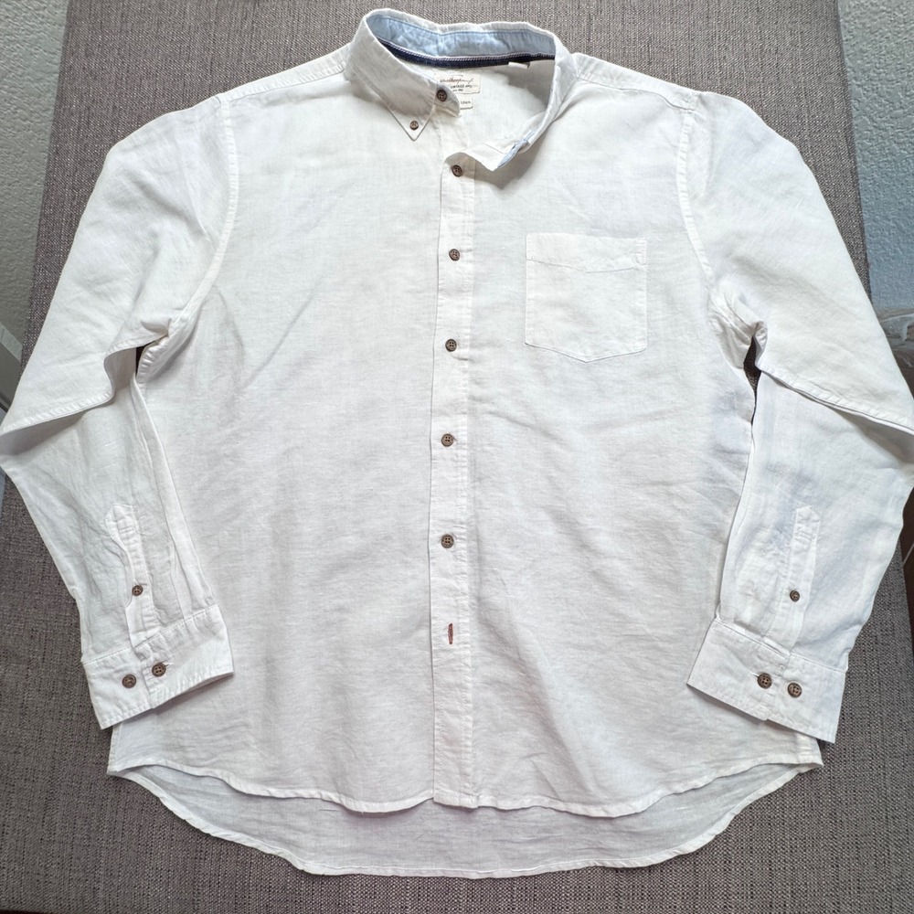 Weatherproof Vintage Mens XL White Linen Blend Long Sleeve Button Down Shirt
